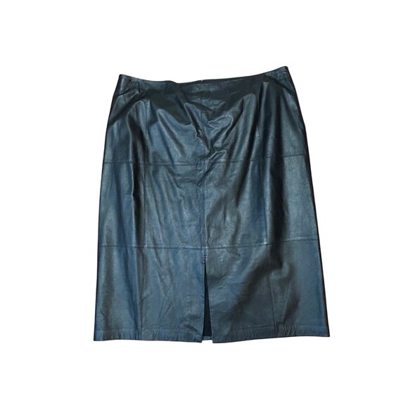 White House Black Market Black Genuine Leather Pencil Skirt Size 16 - Picture 1 of 5